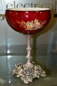 A CARLTONWARE OR CROWN DEVON RED LUSTRE BOWL WITH PRINTED AND ENAMELLED FLORAL DECORATION TO THE