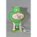 A ROYAL CROWN DERBY SQUAT BALUSTER VASE, with inverted dome between three legs standing on a plinth,