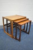 A G PLAN QUADRILLE TEAK NEST OF THREE TABLES, width 54cm x depth 43cm x height 49cm