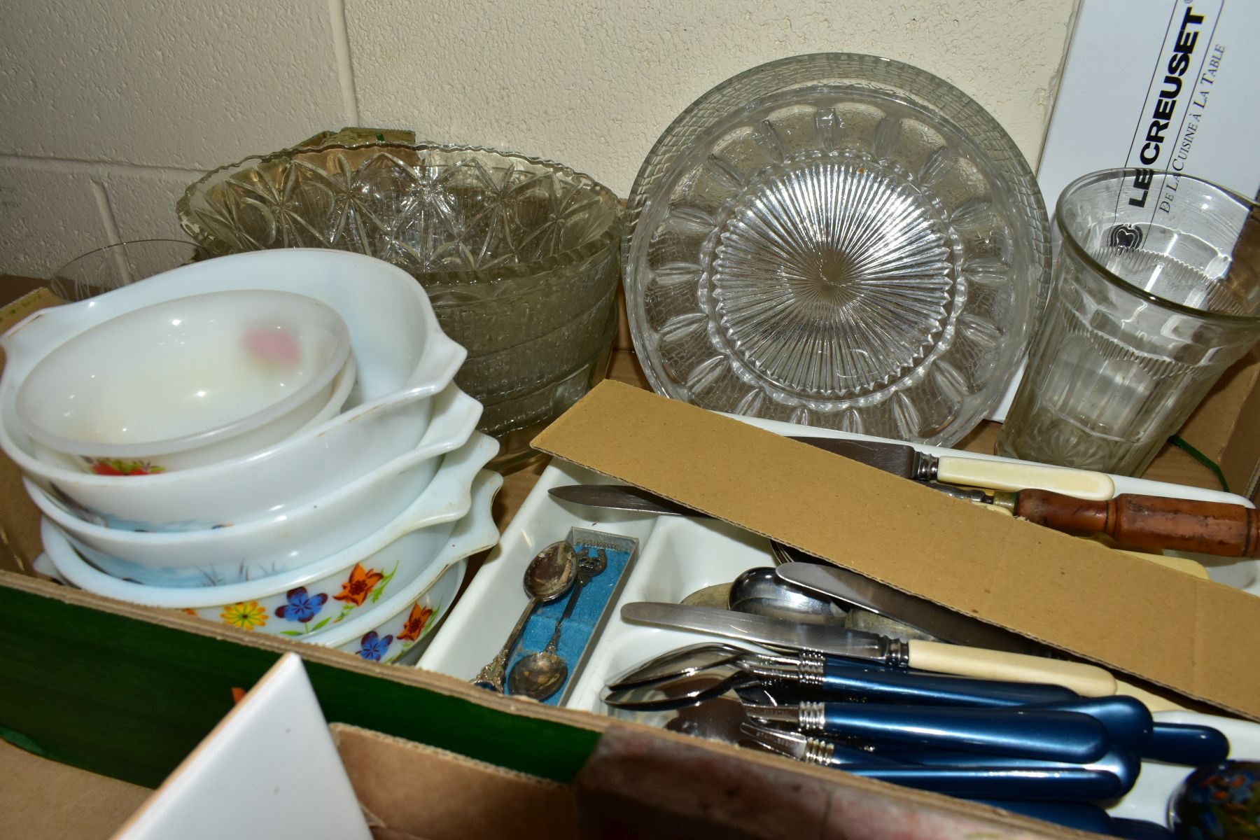 FIVE BOXES OF CERAMICS AND GLASSWARES, to include a Minton Victorian encaustic tile (sd), a - Image 8 of 13