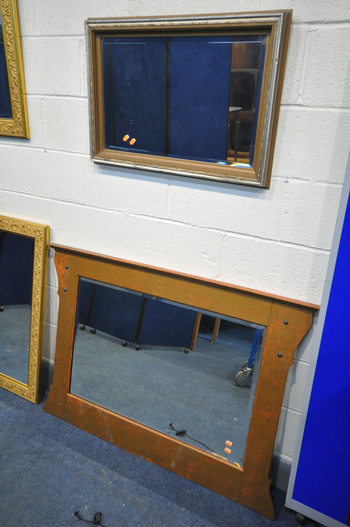 A SELECTION OF MIRRORS, to include a set of three gilt framed bevelled edge mirrors, four other gilt - Image 6 of 8