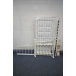 A VICTORIAN STYLE METAL SINGLE BEDSTEAD, with a raised side rail, and mattress ,a cherrywood 5ft