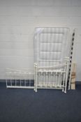 A VICTORIAN STYLE METAL SINGLE BEDSTEAD, with a raised side rail, and mattress ,a cherrywood 5ft
