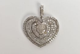 A DIAMOND HEART PENDANT, pave set diamond heart pendant, set with approximately 189 round