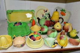 A COLLECTION OF NOVELTY FRUIT AND VEGETABLE SHAPED CARLTON WARE POTTERY AND OTHER CARLTON WARE