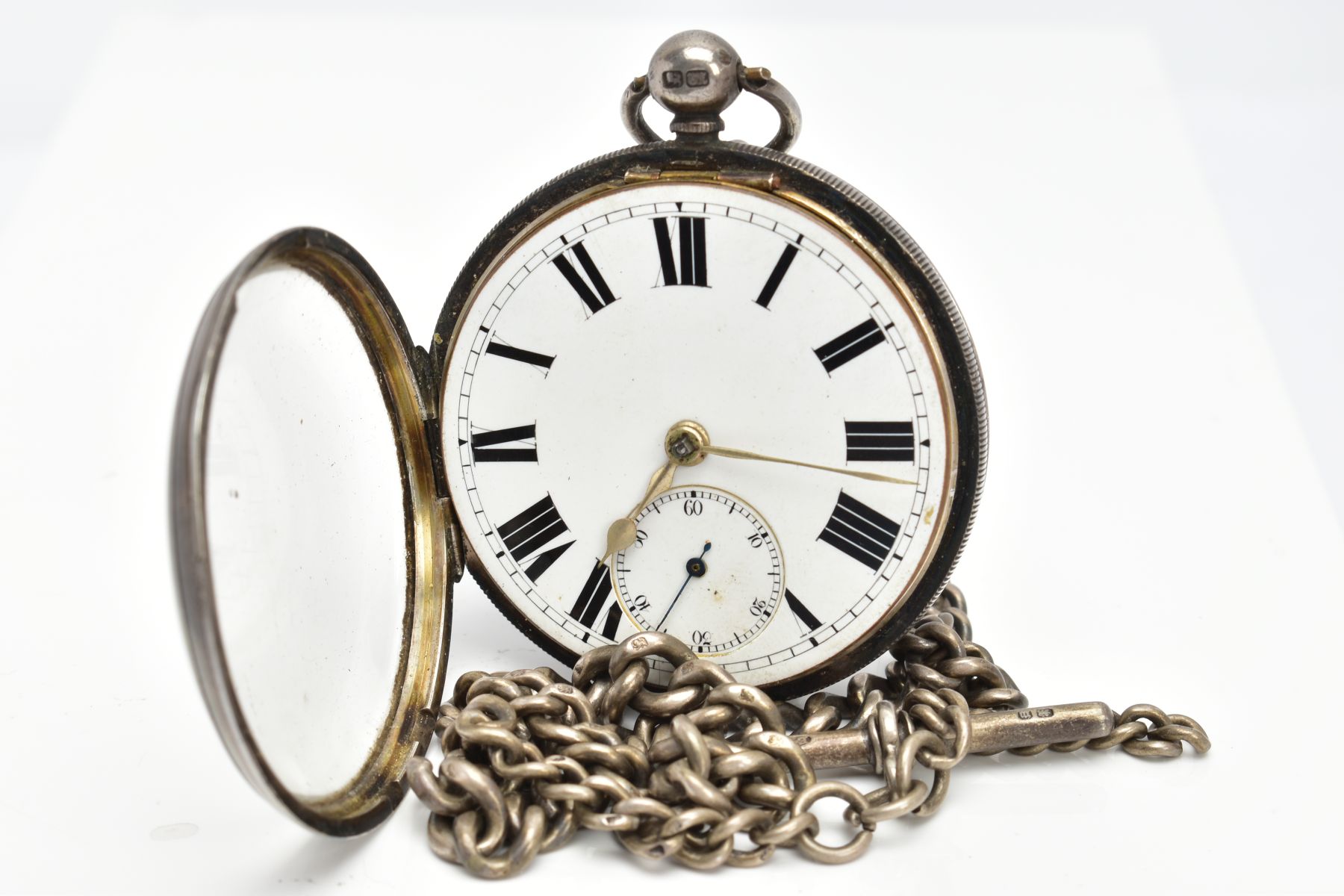 A SILVER PAIR CASED POCKET WATCH, featuring a round white dial and black Roman numerals, - Image 3 of 5