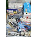 AN ELECTRONIC SEWING MACHINE, AN OVERLOCKER, SIX BOXES AND LOOSE HABERDASHERY AND SEWING ACCESORIES,