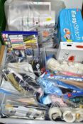 AN ELECTRONIC SEWING MACHINE, AN OVERLOCKER, SIX BOXES AND LOOSE HABERDASHERY AND SEWING ACCESORIES,