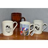 THREE POOLE POTTERY COMMEMORATIVE MUGS AND A TANKARD, including the 50th anniversary of V.E. Day and