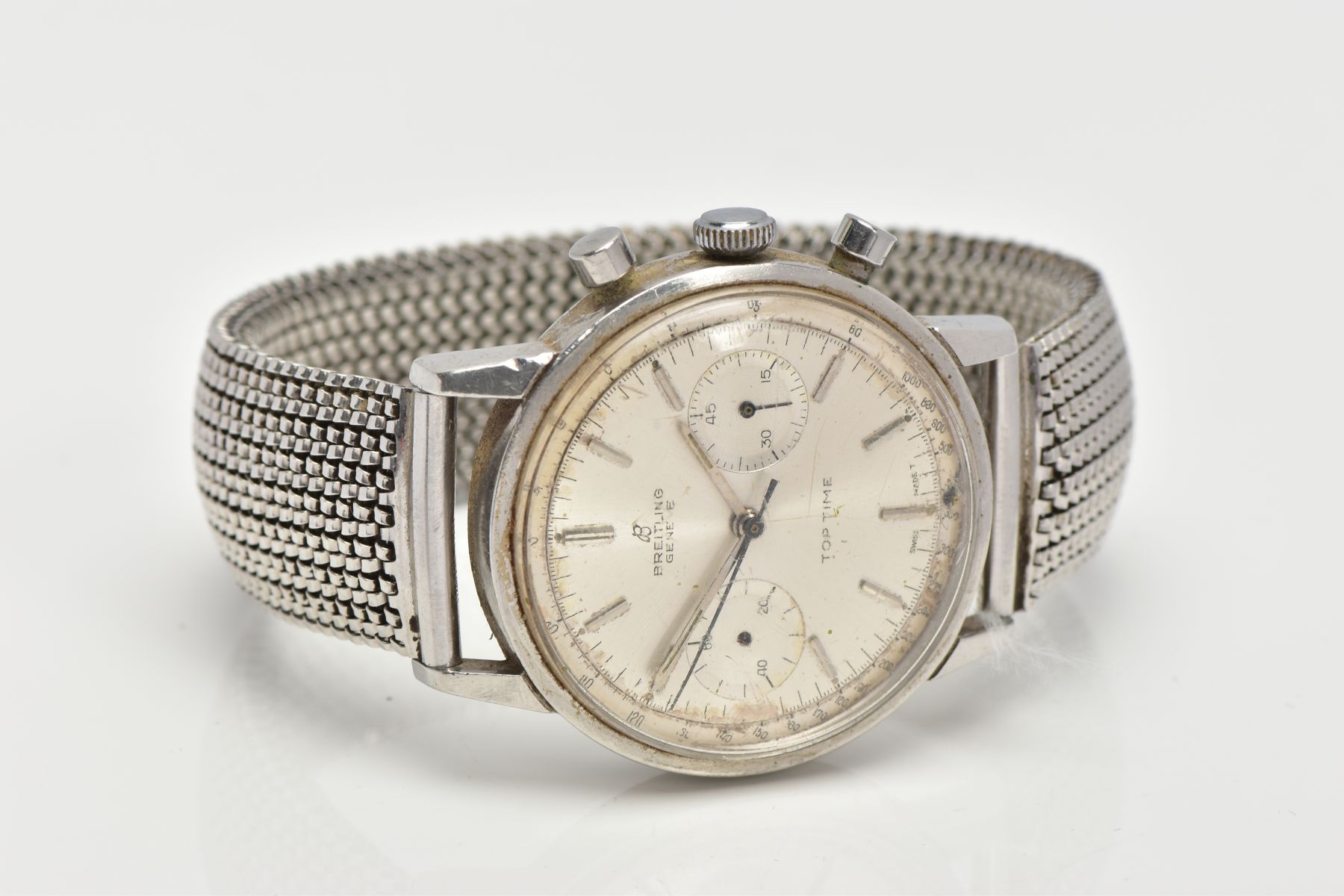 A 'BREITLING GENEVE, TOP TIME' WRISTWATCH, hand wound movement, round silver dial signed 'Breitling, - Image 3 of 5
