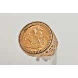 A MOUNTED FULL GOLD SOVEREIGN RING, a full sovereign depicting George and the dragon dated 1967, set