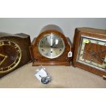 THREE FIRST HALF 20TH CENTURY EIGHT DAY MANTEL CLOCKS, including two with Whittington chimes, one an