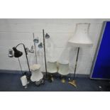 A SELECTION OF LIGHTING, to include a French brassed and ebonised twin branch table lamp, with