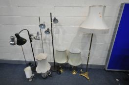 A SELECTION OF LIGHTING, to include a French brassed and ebonised twin branch table lamp, with