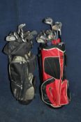 TWO GOLF BAGS CONTAINING eight irons by Pinseeker, nine irons by Regal, two irons and a driver by