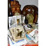 A MID 20TH CENTURY SMITHS WALNUT CASED DOME TOP CHIMING MANTEL CLOCK, POSTCARDS, QUARTZ CLOCKS,