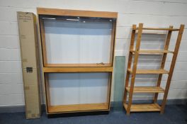 A BEECH EFFECT TWO TIER GLAZED DISPLAY/COLLECTORS CABINET, width 123cm x depth 24cm x height