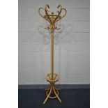 A BEECH BENTWOOD STYLE HAT/COAT STAND, height 192cm