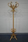 A BEECH BENTWOOD STYLE HAT/COAT STAND, height 192cm