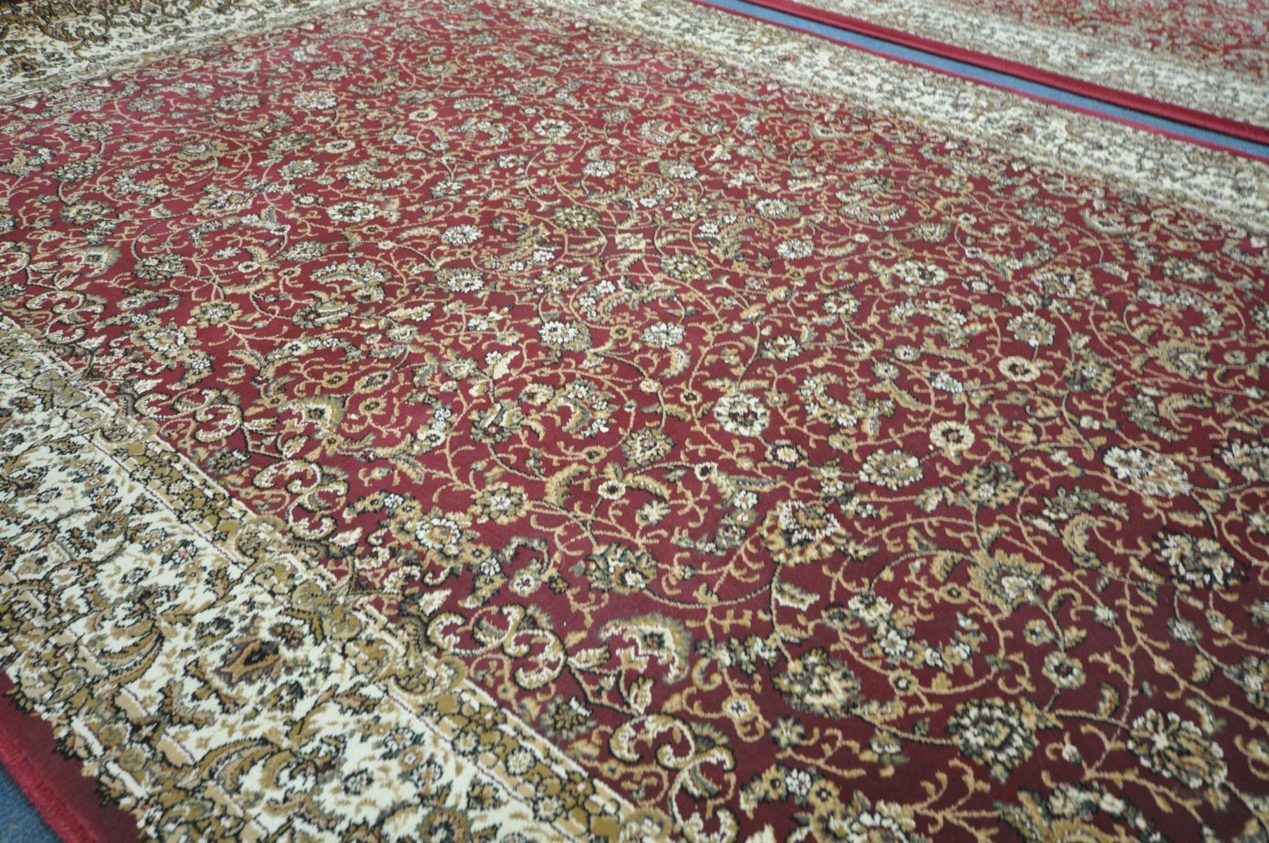 TWO LATE 20TH CENTURY RED AND CREAM ORIENTAL RUGS, made by Dunelm, 230cm x 160cm - Image 3 of 5