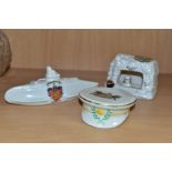 THREE PIECES OF WORLD WAR 1 THEMED CARLTON CHINA CRESTED WARE, comprising 'Shrapnel Villa TOMMIES