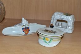 THREE PIECES OF WORLD WAR 1 THEMED CARLTON CHINA CRESTED WARE, comprising 'Shrapnel Villa TOMMIES