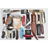 AN ASSORTMENT OF POCKET AND SWISS KNIVES, a collection of knives, pocket knives, Swiss army knives