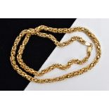 A YELLOW METAL CHAIN, byzantine chain fitted with a lobster claw clasp, stamped '750', length 470mm,