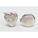TWO SILVER VESTA CASES, the first in the form of a heart, rubbed vine design with a vacant shield