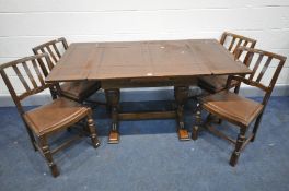 AN OAK DRAW LEAF TABLE, and four chairs (5)