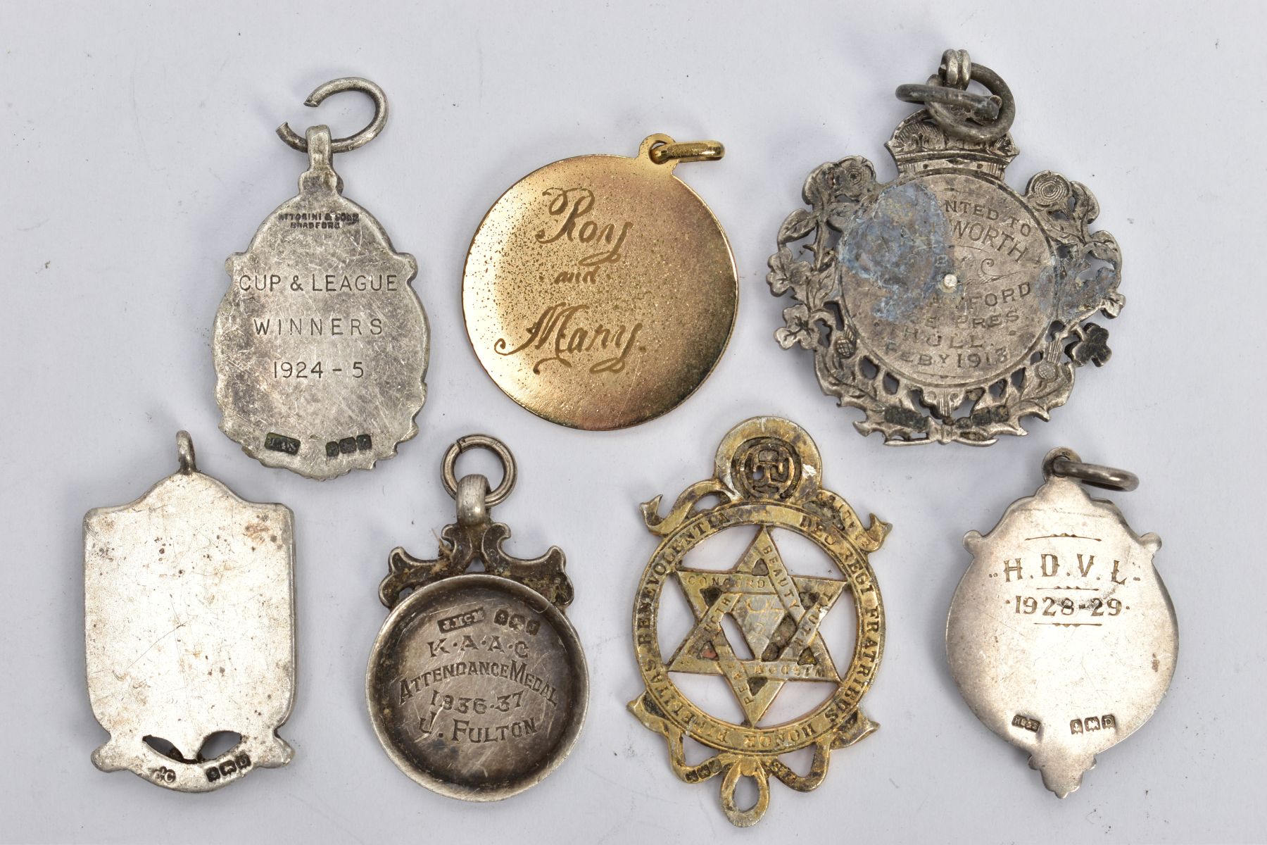 SIX FOB MEDALS AND A PENDANT, six silver and enamel fob medals for various associations and clubs, - Image 2 of 2