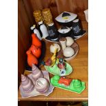 A COLLECTION OF EIGHT CARLTON WARE CRUET SETS, comprising three piece seashell set on stand, no