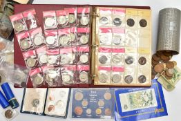 A CARDBOARD TRAY OF UK COINAGE, to include a Coindex album containing some high grade half-crowns