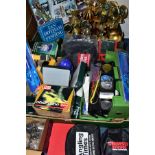 TWO BOXES OF FISHING TACKLE AND TROPHIES, including a boxed Zero Freespin 5000 spinning reel, a