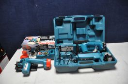 A MAKITA UC120D 12V LOPPING SAW with two 3.0 Ah batteries, charger and chain oil in case and a