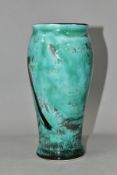 AN ANITA HARRIS BALUSTER VASE, in Dolphins pattern on a pale turquoise ground with a black glazed