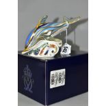 A BOXED ROYAL CROWN DERBY STRIPED DOLPHIN PAPERWEIGHT, marked to base The Striped Dolphin, A Gold