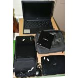 A BOX AND LOOSE LAPTOPS, PORTABLE DVD PLAYER ETC, comprising a silver Dell Inspiron 15 laptop, model
