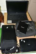 A BOX AND LOOSE LAPTOPS, PORTABLE DVD PLAYER ETC, comprising a silver Dell Inspiron 15 laptop, model