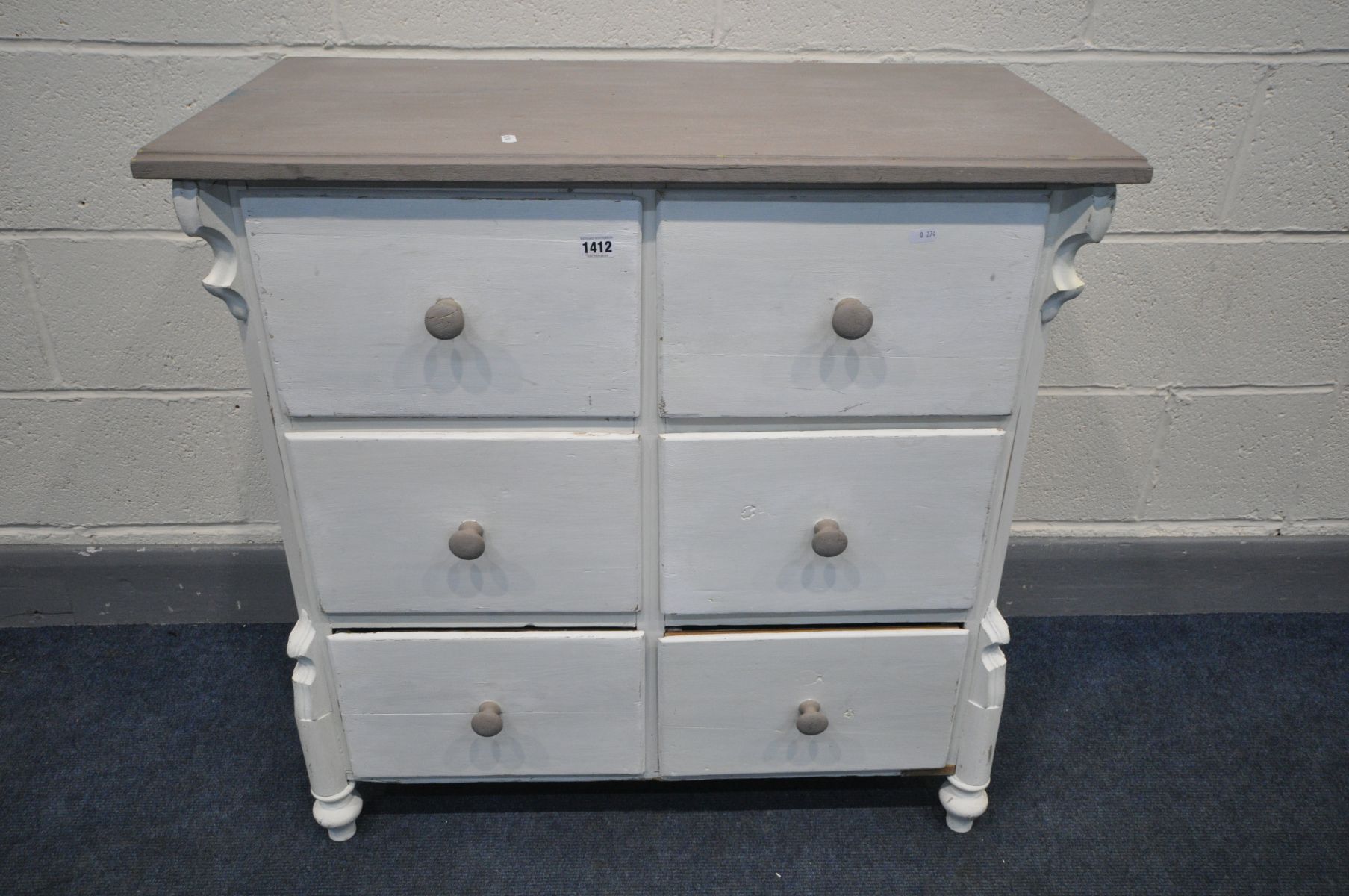 A PAINTED FRENCH CHEST OF SIX DEEP DRAWERS, width 85cm x depth 44cm x height 84cm - Image 2 of 2