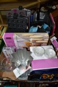 TWO BOXES OF BAKING ITEMS, most as new in packaging, to include two Mason Cash ceramic pudding