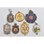 SIX FOB MEDALS AND A PENDANT, six silver and enamel fob medals for various associations and clubs,