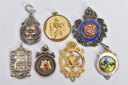 SIX FOB MEDALS AND A PENDANT, six silver and enamel fob medals for various associations and clubs,