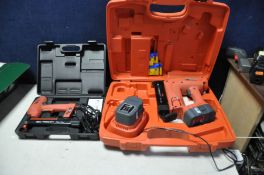 A TACWISE RANGER 40 DUO MASTER NAILER in case with two 18v batteries, a partial box of 18G 30mm