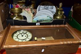 A BOX AND LOOSE RECORDS, CLOCK, COLLECTORS PLATES AND LAMPS, to include approximately fifty vinyl