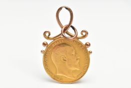 A MOUNTED FULL SOVEREIGN PENDANT, the sovereign depicting Edward VII, George and the Dragon dated