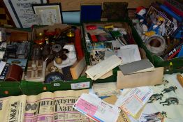 FOUR BOXES AND LOOSE EPHEMERA, GAMES, RUSSIAN INTEREST AND SUNDRY ITEMS, to include painted