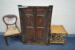 A GEORGIAN OAK HANGING CORNER CUPBOARD with two panelled cupboard doors and three drawers (SD) a