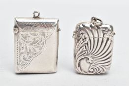 TWO VESTA CASES, the first a silver rectangular case engraved with a foliate, scroll design and