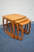 A NATHAN BURLINGTON TEAK NEST OF THREE TABLES, width 53cm x depth 48cm x height 50cm